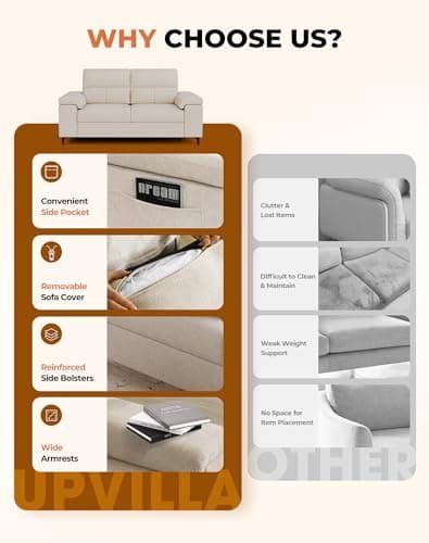 Upvilla 71.25" Modern Sofa Couch for Living Room, Deep Seat Sofas with 8”Cushion, Comfy 2-Seater Chenille Loveseat with Convertible Armrest, Removable Sofa Cover, High Leg (Beige) 6