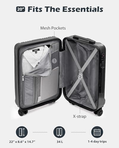 Coolife Luggage PC+ABS Hardshell Suitcase with TSA Lock, Spinner Carry On Lightweight (grey, S(20in_carry on)) 8