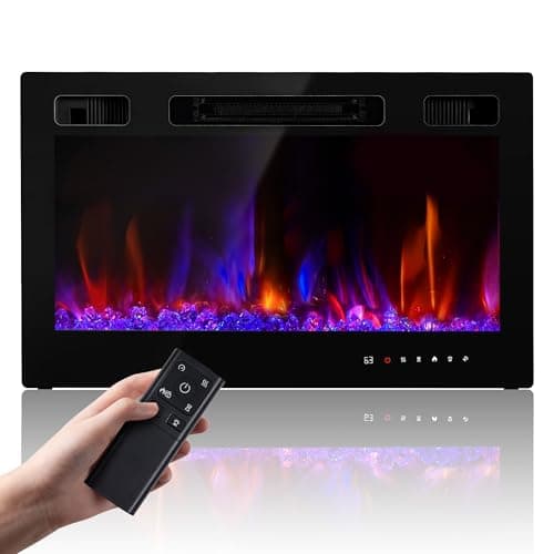 Electric Fireplace Insert 30" Realsmart 1500W Wall Mounted Fireplaces Recessed Heaters,Fit for 2 X 6 stub, Remote Control Slim Black Fireplace Touch Screen Timer 12 Flame Colors LED Decor Low Noise