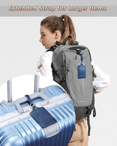 3 Pack Luggage Tags - Quick Install, Privacy Protection, Airplane Travel Essentials for Suitcases, Durable Leather - Blue 9