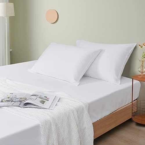 David's Home 100% Rayon Derived from Bamboo Cooling Fitted Sheet, 16" Deep Pocket for Hot Sleeper, Silky Soft Breathable Cozy for All Seasons, 1 Piece Silky Bottom Sheet Only, White, Queen Size 6