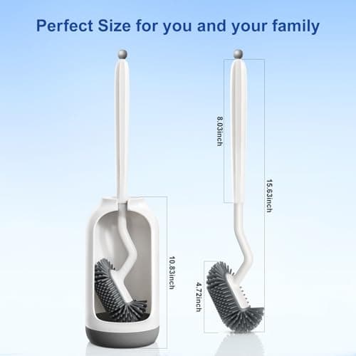 HAMITOR Toilet Bowl Brush Holder Set: Deep Cleaning Silicone Toilet Cleaner Scrubber Under Rim with Curved Bristle for Bathroom Dead Corner Clean - Modern Rv Toilet Decorative Accessories - White 9