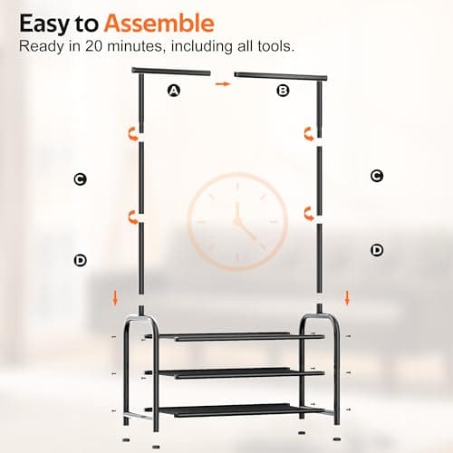 MISSLO Sturdy Clothing Racks for Hanging Clothes with 3 Shelves Garment Rack Heavy Duty Clothes Rack with Shoe Storage for Coats, Garment, Dress, Black 6