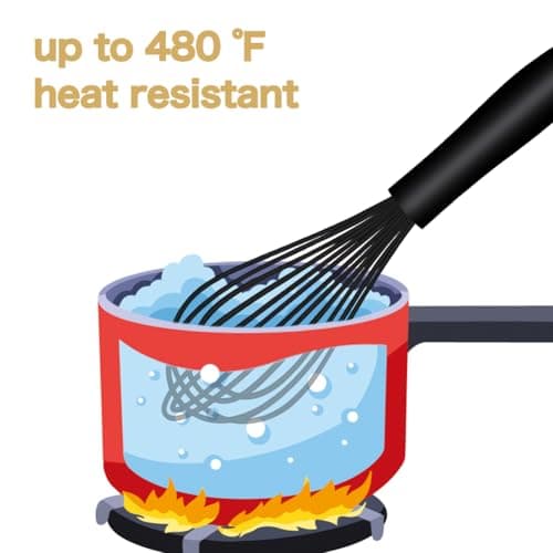 OYV Dishwasher Safe Silicone Whisk, Sealed Waterproof Design Set of 3, Professional Kitchen Whisks for Cooking Non-Scratch, Silicone & Stainless Steel Whisk, Heat Resistant Balloon Egg Beater, Black 7