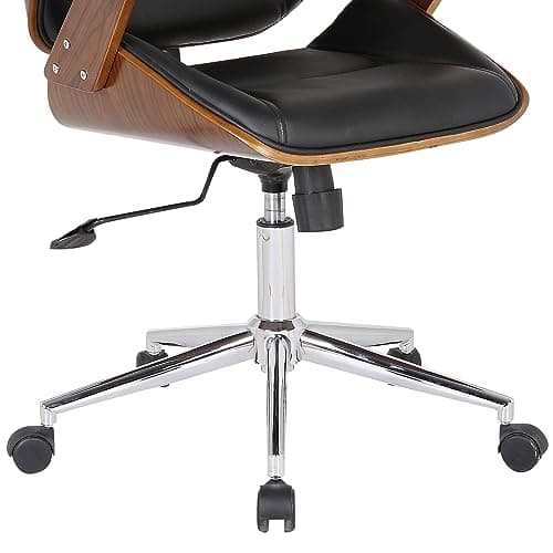 Armen Living Century Office Chair in Black Faux Leather and Walnut Wood, Chrome Finish 6