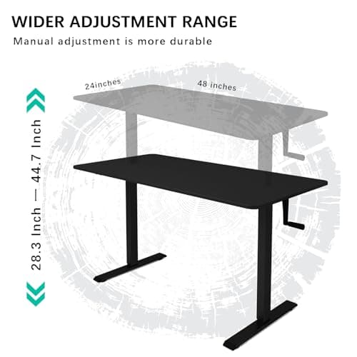 Win Up Time Whole Piece Desktop Manual Standing Desk Adjustable Height- Crank Stand Up Desk, Sit Stand Desk with Frame Computer Desk 48 x 24 Inch 7