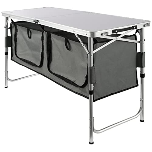 VEVOR Camping Kitchen Station, 3 Adjustable Height Folding Outdoor Camp Cooking Table with Storage Organizer, Quick Set-up for Patio BBQ Picnic Glamping Traveling 9