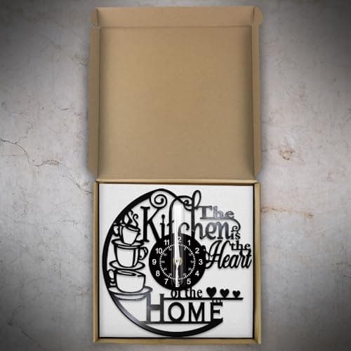 TIMEGLOW 12'' Kitchen Vinyl Record Wall Clock, Kitchen Heart Home Theme Wall Clock Coffee Bar Wall Watch Clock Coffee Wall Decor Battery Operated Silent Movement for Women Wife Restaurant Dining Room 7