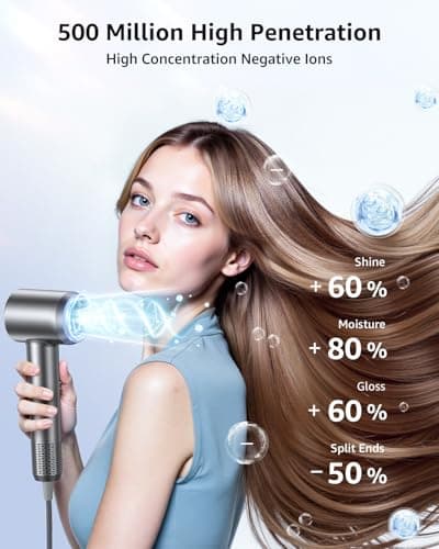 Hair Dryer, 160000 RPM High-Speed Ionic Blow Dryer Portable Professional Lightweight Hair Dryers with 200 Million Negative Ions, Fast-Drying, Quiet Hair Dryer with Nozzle for Travel, Home, Salon（HF03） 5