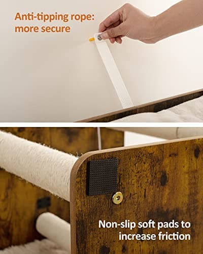 FourFurPets 43.8in 3-Tier Modern Cat Tree Tower Condo, Cat Scratch Posts for Indoor Cats, Big Plate, Two 19.7in Full Sisal Scratching Posts, Rustic Brown 6