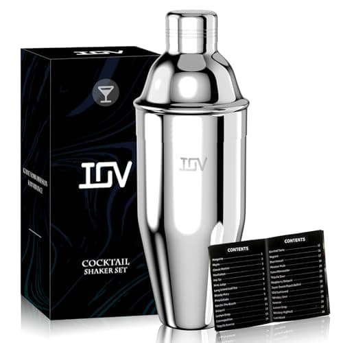 IOV Cocktail Shaker, 24 oz Martini Shaker, Drink Mixer with Built-in Strainer, Professional Stainless Steel Margarita Alcohol Shakers with Cocktail Recipe Guide, Bartender Kit Gifts