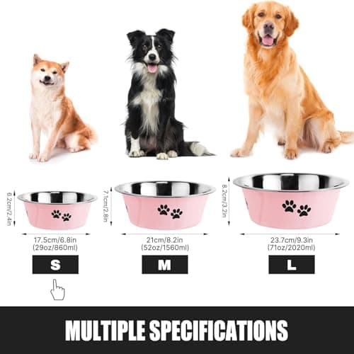 Stainless Steel Dog Bowls, Nonslip Rubber Bottom No Spill Proof Skid Metal Insulated Dog Bowls for Large Medium Small Breed Dogs (Pink, 3.6 Cups/29 OZ) 6