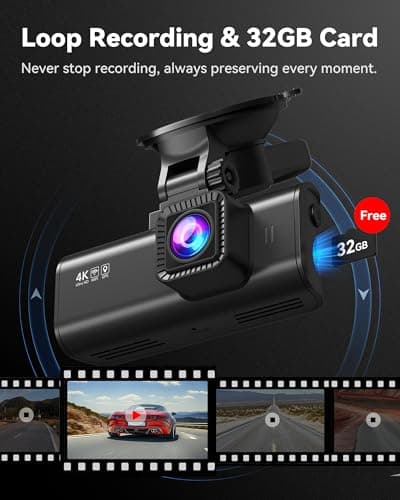 REDTIGER 4K Dash Cam Front Rear, Loop Recording, 32GB Card Included, Smart WiFi APP Control, 3.18" Screen, Dash Camera for Cars with GPS, WDR Night Vision, 24H Parking Monitor, Emergency Recording 5