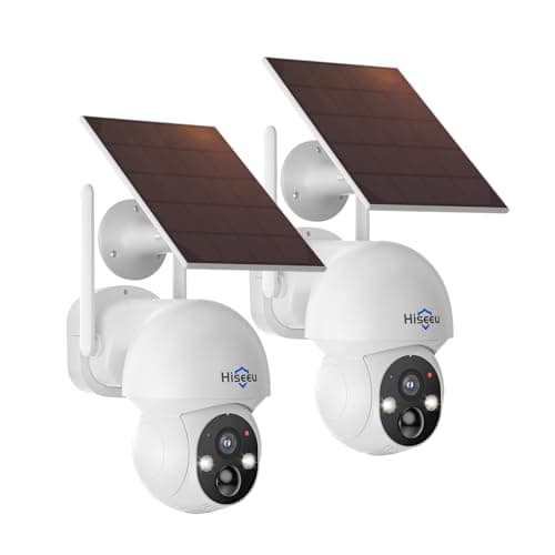 Hiseeu Solar Security Camera, 2PCS 4MP Wireless WiFi Camera Outdoor, PTZ 360° View, PIR Motion Detection, Color Night Vision, IP66, 2-Way Audio, 2.4G WiFi, No Monthly Fee