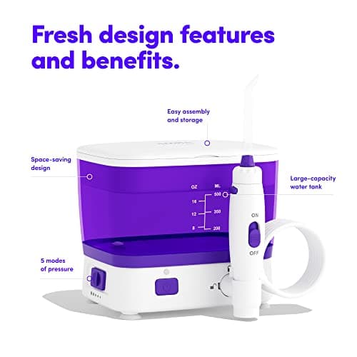 SmileDirectClub Space Saver Countertop Water Flosser – Large Capacity Water Reservoir, 120 Seconds of Flossing Time, Cordless, Rechargeable, Oral Irrigator with 5 Modes, Travel Case and 2 Flosser Tips 5