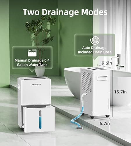 Bicepos 1500 sq.ft Dehumidifier for Basement, 21 Pints Dehumidifiers for Home with Drain Hose, Continuous Drainage, Auto Defrost, Intelligent Humidistat for Bedroom, Large Room, White 5