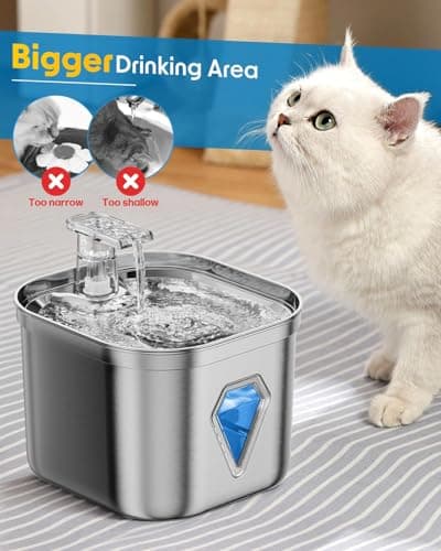 Rantizon Cat Water Fountain, 74oz/2.2L Stainless Steel Pet Water Fountain Dog Water Dispenser, Water Fountain for Cats Inside with Quiet Pump 8