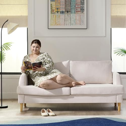 Small Loveseat Sofa for Living Room - 70'' Beige Couch with USB for Bedroom and Office - Modern Love Seat Sofa Deep Seating for Apartment Furniture - Comfy Two Seater Couches Sleeper Sofas (Off-white) 6