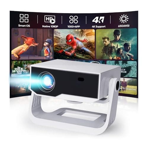Projector With Wifi And Bluetooth, Built in Apps 4K Support Smart OS Portable Bedroom Projector Native 1080P with 120° Rotation, 20000Lu Auto Keystone & E Focus Movie Mini Proyector for Outdoor Indoor