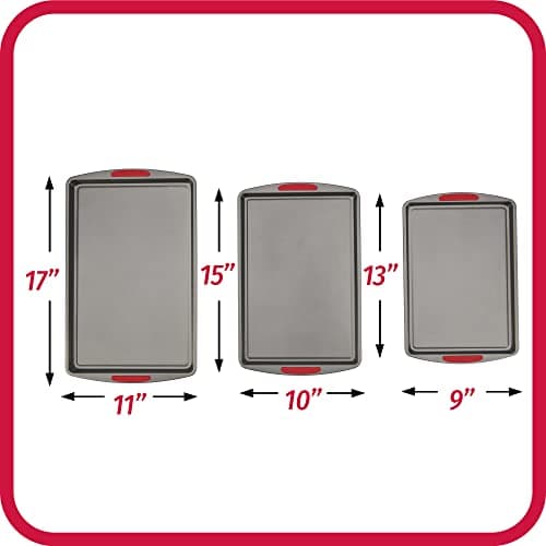 GoodCook MegaGrip Set of 3 Nonstick Steel Multipurpose Cookie Sheets with Silicone Grip Handles, Gray 7