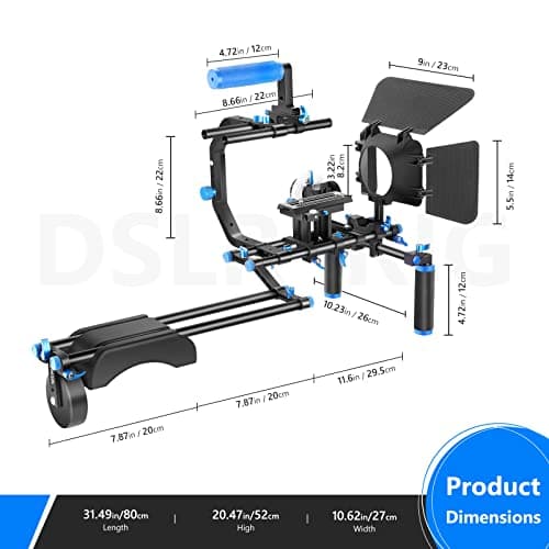 Neewer Shoulder Rig Kit for DSLR Cameras and Camcorders, Movie Video Film Making System with Matte Box, Follow Focus, C-Shaped Bracket, 15mm Rods, Handgrip, 1/4” & 3/8” Threads (Blue + Black) 7
