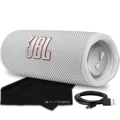 JBL Flip 6 Portable Bluetooth Wireless Speaker, IP67 Waterproof and Dustproof Built-in Battery - White - Boom h's Comprehensive Ultimate Performance Cloth Solution for Your On-The-Go Sound Experience