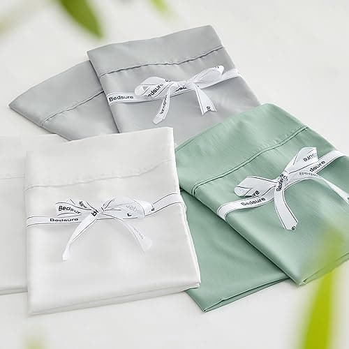 Bedsure Pillow Cases Queen Size Set of 2 - Polyester & Rayon Derived from Bamboo Cooling Pillowcase, Breathable, Soft and Wrinkle-Free Pillow Covers with Envelope Closure, Gifts, Grey, 20x30 Inches 7