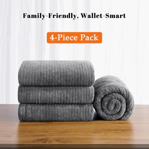 Lunoku Bath Towels Set of 4 Extra Large 35 x 70 Inches,Luxury Thick High Absorbent and Quick Dry Bath Sheet,Ultra Soft Microfiber,Bathroom,Beach,Yoga,Sport,SPA,Fitness (Grey) 7