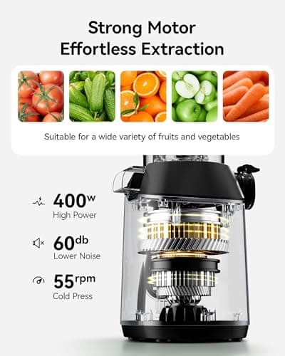 Cold Press Juicer Machines, EUHOMY 5.8" Wide Feed Chute, Slow Masticating Juicer for Whole Vegetables and Fruits, 99.6% High Juice Yield, Easy to clean, Juicer Machines with BPA Free 6