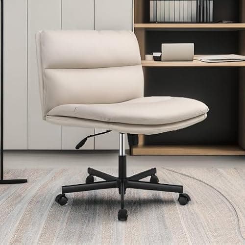 EMIAH Criss Cross Chair with Wheels Home Office Desk Chairs PU-Padded Vanity Chair Mid-Back Ergonomic Computer Chair Comfortable Adjustable Swivel Desk Chair Comfy 6