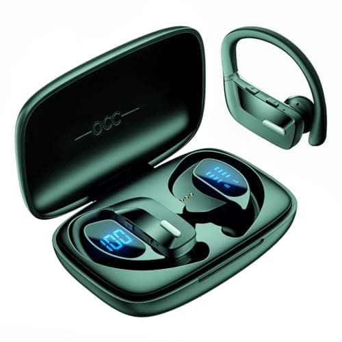 occiam Sport Wireless Earbuds Bluetooth Headphones 80hrs Playtime Deep Bass Ear Buds with Earhook Noise Cancelling Mic Waterproof Earphones for Workout Running Dark Green