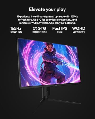 Pixio PX277 PRO 27 inch 165Hz Refresh Rate WQHD 1440p Resolution Fast IPS Panel 1ms GTG Response Time USB Type C Display Port and 65W Charging Adjustable Stand AMD FreeSync Premium HDR Gaming Monitor 2