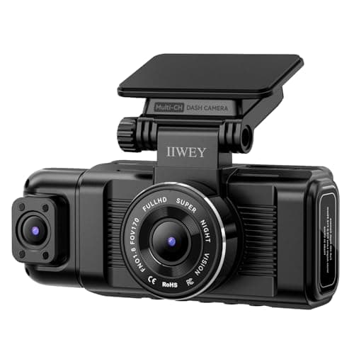 iiwey N7 3 Channel Dash Cam Front and Rear Inside 3K+1080P+1080P with 128GB SD Card, 5GHz WiFi, Rotatable Side Camera for Car, 24/7 Recording, IR Night Vision, G-Sensor, Parking Mode
