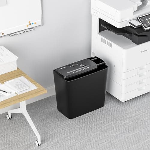 Amazon Basics 8-Sheet Strip Cut Portable Paper, CD, and Credit Card Shredder with Auto-Off, Overheat Protection, Compact Design, No Basket, Extendable Arm, Black 8