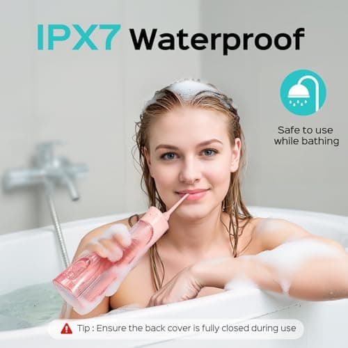 COSLUS C50 Portable Water Flosser for Teeth: 4 Modes & 5 Intensity Levels Professional Electric Dental Pick for Sensitive Gums, Braces & Orthodontic - Cordless for Travel Use, for Adults, BPA-Free 7