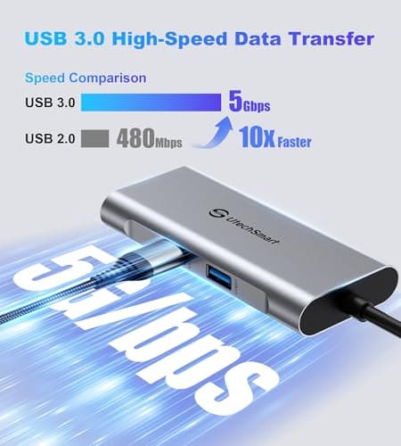 UtechSmart USB C Hub, USB C Ethernet Multiport Adapter, 6 In 1 USB C to HDMI Dock Compatible for Macbook Pro/Air, Chromebook, Dell XPS, HP and Type C Devices (Gigabit Ethernet 100W PD 4K HDMI USB 3.0) 7