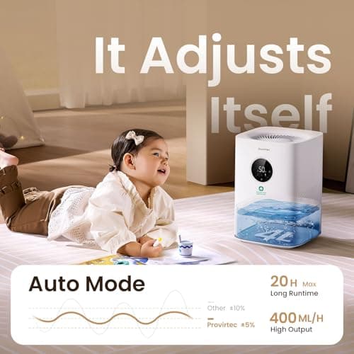 Provirtec Pro Baby Evaporative Humidifier for Bedroom, MistFree & No White Dust, BPA-Free and 16dB Quiet Sleep for kids, 3 Age-Modes, Auto Control, Tap Water Safe, 4L Easy Clean Tank for Nursery 8