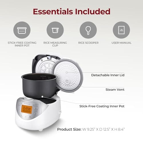 CUCKOO Micom Rice Cooker 6 Cup Uncooked / 12 Cup Cooked, Korean Fuzzy Logic Rice Cooker with Delay Timer & Keep Warm Setting, Versatile Food Steamer with Non-Stick Inner Pot, Silver (CR-0632F) 2