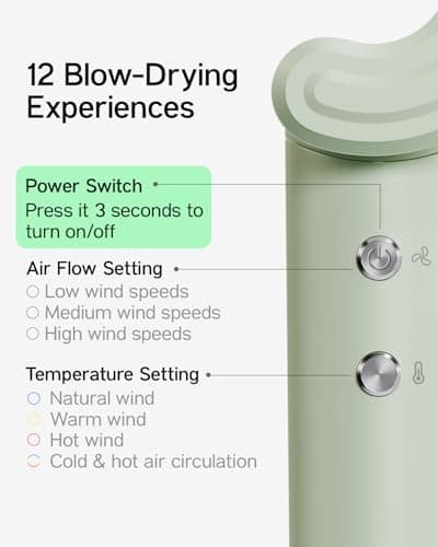 Blex C1 Hair Dryer - 5-Min Quick Drying, 110,000 RPM High-Speed Brushless Motor, Plasma Tech Blow Dryer, Smart Temp Control Tech with 100 Times/Second Heat Detector, No Heat Damage - Mint Green 7