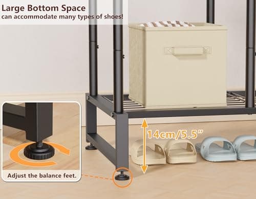 Double Rods Clothes Rack Clothing Rack with 4 Tier Storage Shelves Clothes Rack for Hanging Clothes Multifunctional Heavy Duty Clothes Organizer with Hooks for Bedroom,Wardrobe Closet,Shop,Black 6