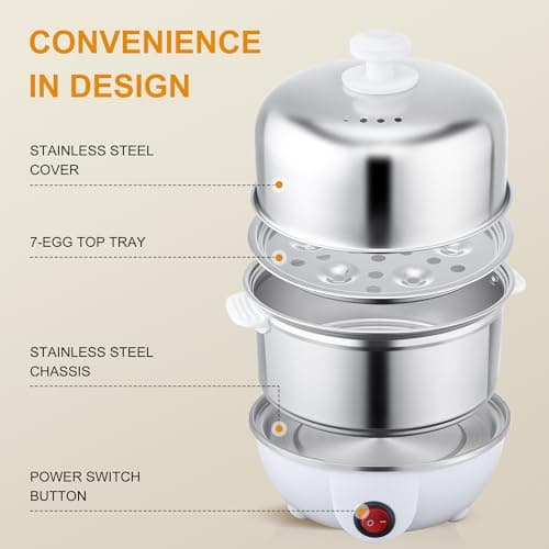 CACHOO Rapid Egg Cooker, 14 Egg Capacity Electric Egg Cooker for Soft, Medium, Hard Boiled, Steamed Eggs, Vegetables and Dumplings & More, with Boil-dry Protection, Stainless Steel Tray 8