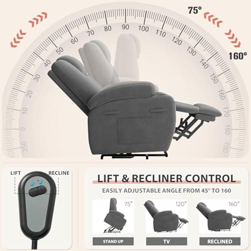 Flamaker Power Lift Chair Massage Recliner Chairs for Elderly - Ergonomic Design with Cup Holders & Side Pockets, Remote Control (Gray) 6