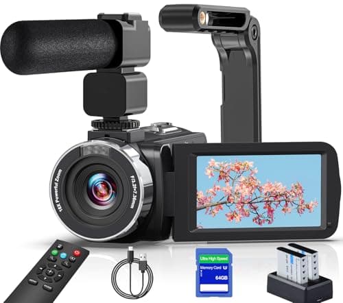 8K Video Camera 64MP Camcorder YouTube Vlogging Cameras 18X Digital Zoom Webcam IR Night Vision WiFi 3.0”Touch Screen Camcorders with Stabilizer, Mic, 64G SD Card, Remote Control and 2 Batteries
