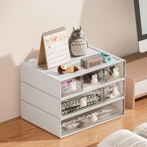 Marbrasse Desk Organizer with 6 Drawers, 3 Tier Stackable Storage Drawers Plastic Makeup Storage, Office Organizers and Storage, Desk Storage Box for Office, School, Home 8