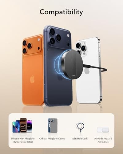 ESR for Magsafe Charger with Kickstand, 15W Wireless Charger, Magsafe Charger for iPhone 17/16/15/14/13/12, AirPods 4/3/Pro/Pro 2,Galaxy S25,Strong Magnetic Charging Pad with Type-C Cable,Black 8