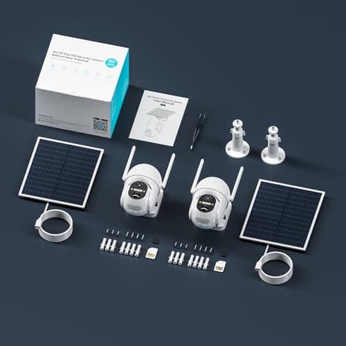 ELYSOO 4G LTE Cellular Security Cameras, 2 Pack Solar Powered No WiFi Security Camera Outdoor with 360° View, 2K Color Night Vision, Includes SIM Card(Support Verizon/AT&T/T-Mobile) - White 9