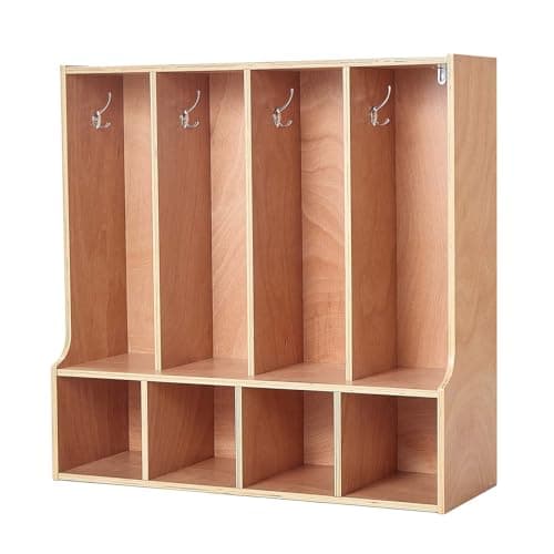 VEVOR 4-Section Coat Locker with Bench, Kids Lockers with 8 Hooks & Non-Slip Mat, Classroom Cubbies for Daycare, Home, Kindergarten- Natural 9