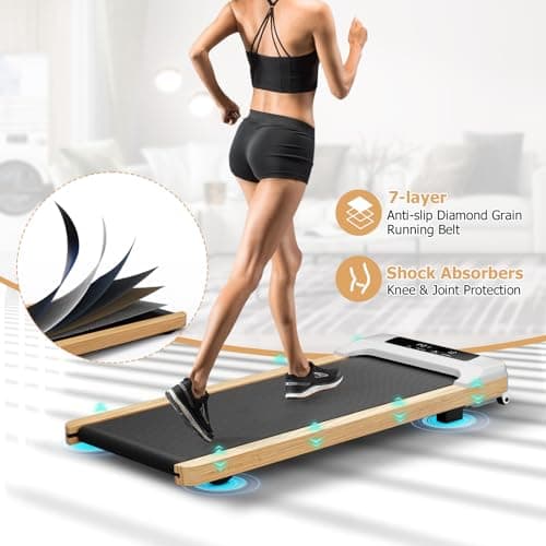 Goplus Walking Pad, Wooden Under Desk Treadmill for Home and Office, Portable Walking Pad Treadmill Under Desk with Remote Control, 15 Preset Programs, LED Display, Installation-Free 6