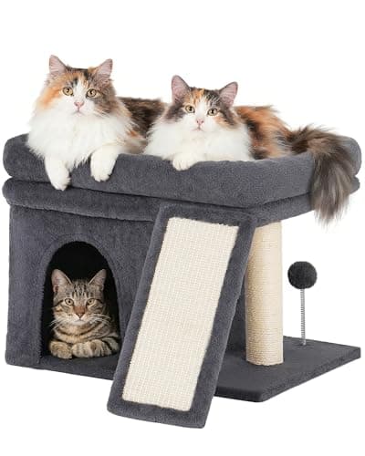 Aechonow Cat Tree for Large Cat, Cat Tower with Large Perch for Adult Cats, 20 * 16.5 Inch Big Platform for Indoor with Super Cozy Soft Mat, Large Condo with Nature Sisal Post, Gray