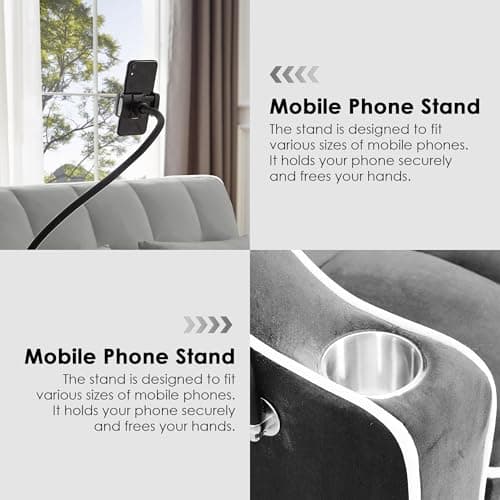 tiramisubest Convertible Sofa Bed, Sleeper Sofa with Side Pocket, Adjustable Backrest, Living Room Sofa with Phone Holder, Pull Out Couch, Loveseat with Cup Holder and USB Interface (Velvet, Gray) 6